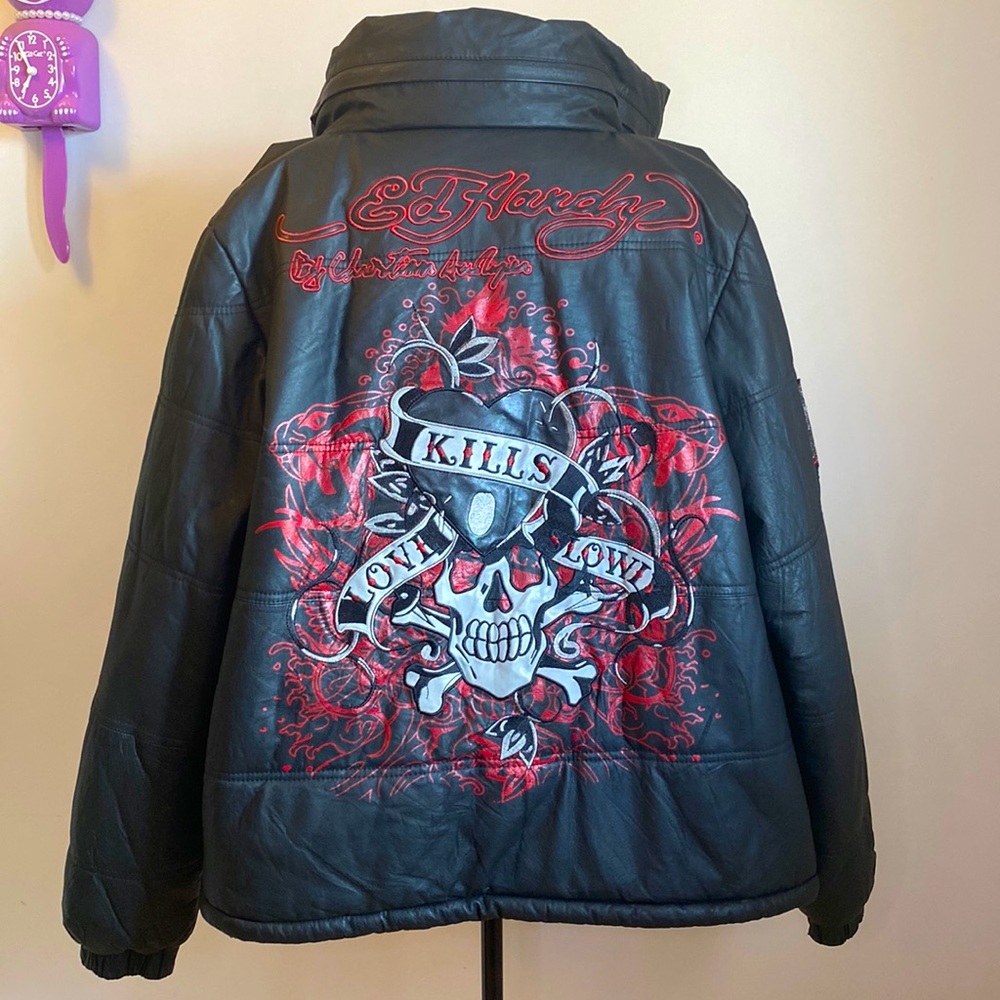 Ed Hardy Leather Winter Jacket